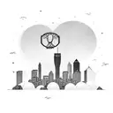 A software developer coding on a basketball court with Atlanta's skyline in the background tattoo design idea