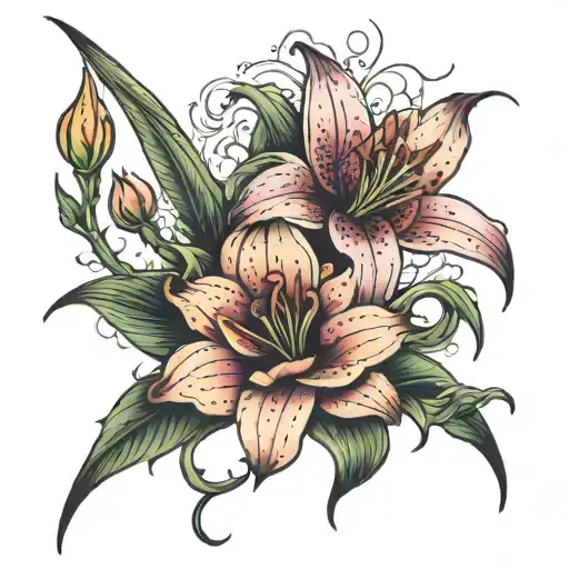 spiderlily flower with a rose and stargazer lily tattoo design idea
