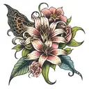 spiderlily flower with a rose and stargazer lily tattoo design idea