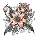 spiderlily flower with a rose and stargazer lily tattoo design idea