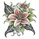 spiderlily flower with a rose and stargazer lily tattoo design idea