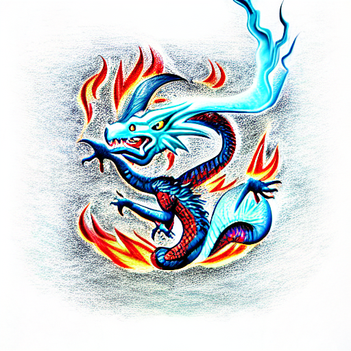 Dragon surrounded by fire and thunders tattoo design idea