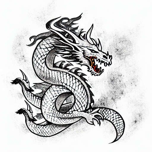 Dragon, surrounded by fire and viking runes tattoo design idea