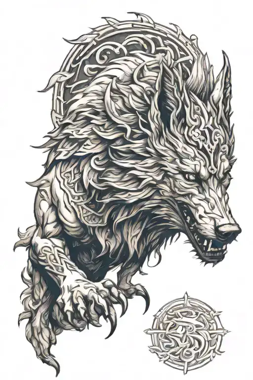 Nordic mythology tyr fenrir tattoo design idea