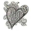heart with letters l j b tattoo design idea