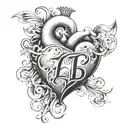 heart with letters l j b tattoo design idea
