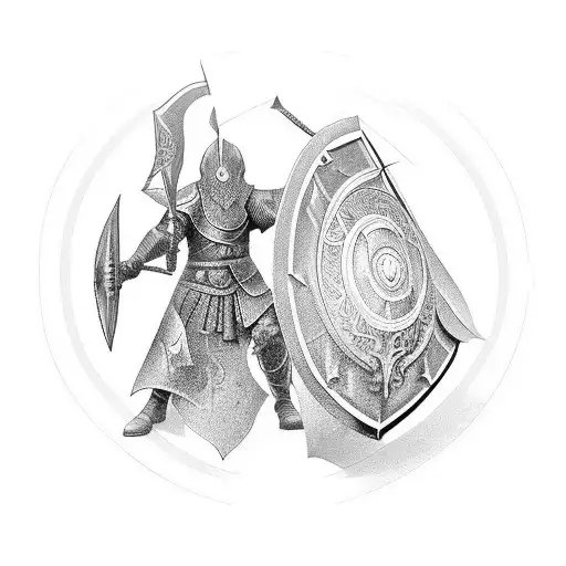 Incorporate Uthred Ragnarson's shield design into a fierce warrior tattoo tattoo design idea