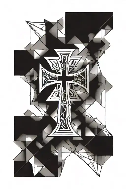 Iron cross integrated into a geometric design tattoo design idea