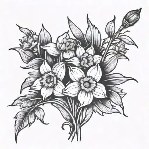 daffodil and marigold with stems twisted together for mother and daughter tattoo design idea