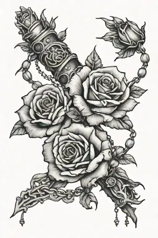 Draying hands rosary roses ocean  tattoo design idea
