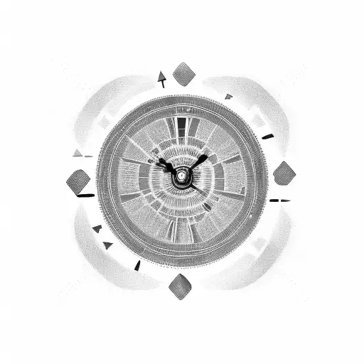  a long path leading upwards, giant round clock lying on top of that path, one man standing at the bottom of this path,  tattoo design idea