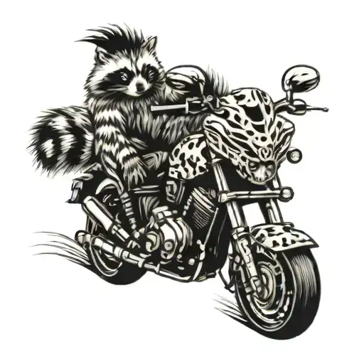 A motorcycle with desert storm camouflage patterns and racoon symbols tattoo design idea
