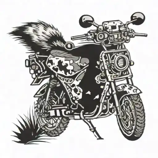 A motorcycle with desert storm camouflage patterns and racoon symbols tattoo design idea