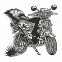 A motorcycle with desert storm camouflage patterns and racoon symbols tattoo design idea
