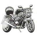 A motorcycle with desert storm camouflage patterns and racoon symbols tattoo design idea