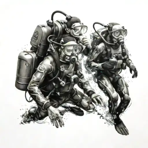 Scuba Divers swimming alongside each other tattoo design idea
