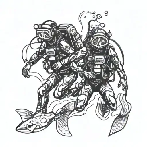 Scuba Divers swimming alongside each other tattoo design idea