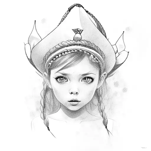 Niña con trenzas y sombrero de paja en una barca navegando por una huella dactilar  tattoo design idea