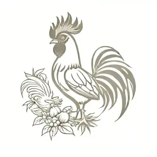 Key West Style tattoo featuring a rooster, a chicken, and three chicks, representing a family of five  tattoo design idea