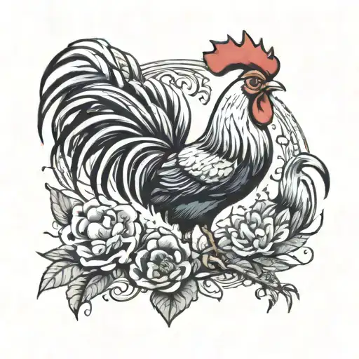 Key West style tattoo featuring a rooster, a chicken, and three chicks tattoo design idea