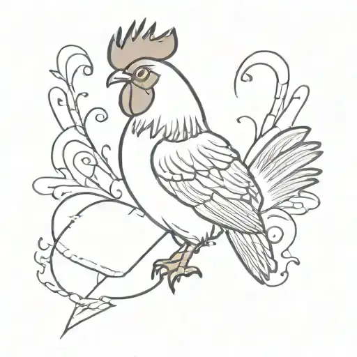 Guitar and Key West tattoo featuring a rooster, a chicken, and three chicks, representing a family of five  tattoo design idea