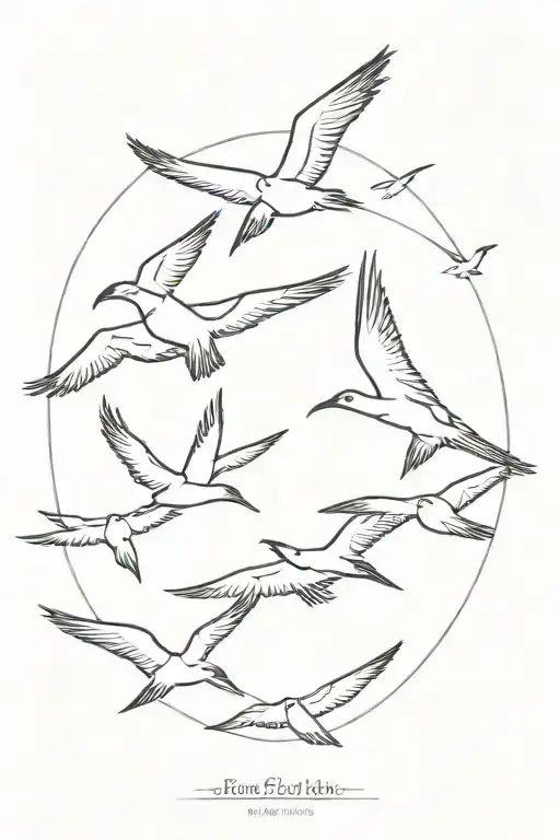 five frigate birds flying tattoo design idea