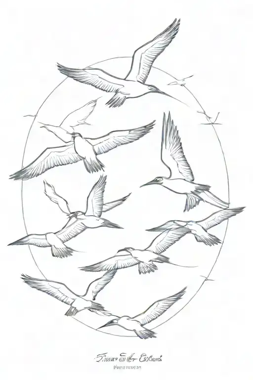 five frigate birds flying tattoo design idea