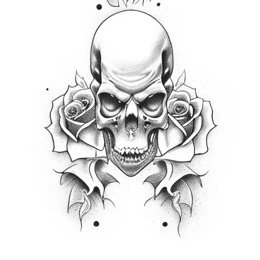 Grim reaper with purple flames and red roses tattoo design idea