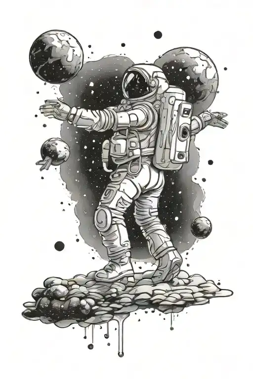 supernova blown and astronaut floating tattoo design idea