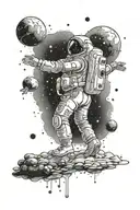 supernova blown and astronaut floating tattoo design idea