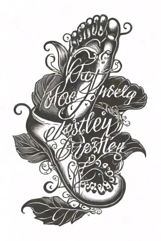 The name “Westley” in cursive going verticaly through a baby's footprint  tattoo design idea