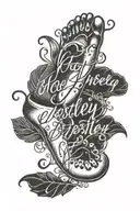 The name “Westley” in cursive going verticaly through a baby's footprint  tattoo design idea
