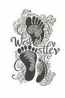 The name “Westley” in cursive going verticaly through a baby's footprint  tattoo design idea