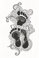 The name “Westley” in cursive going verticaly through a baby's footprint  tattoo design idea