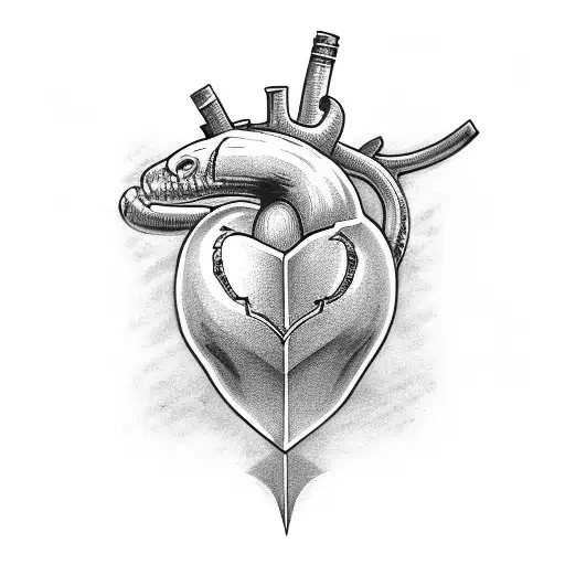heart snake dagger tattoo design idea