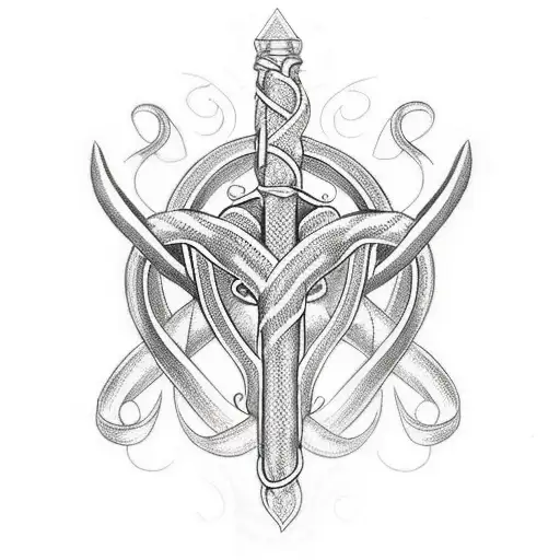 heart snake dagger tattoo design idea