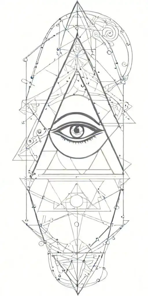 A unique tattoo featuring a combination of geometric patterns and the Illuminati eye, in shades of teal and black tattoo design idea