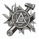 A stylized representation of an electrician's tools in a geometric style, with a hidden Illuminati symbol incorporated into the design tattoo design idea