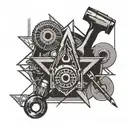 A stylized representation of an electrician's tools in a geometric style, with a hidden Illuminati symbol incorporated into the design tattoo design idea