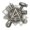 A stylized representation of an electrician's tools in a geometric style, with a hidden Illuminati symbol incorporated into the design tattoo design idea