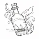 potion bottle with canoe inside tattoo design idea