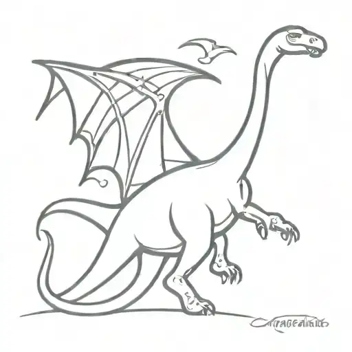 brachiosaurus with fairy wings flying tattoo design idea