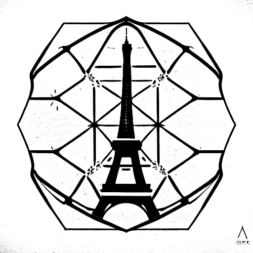   the tour eiffel inside one hexagon tattoo design idea