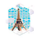 honeycomb pattern with three hexagons, inside one there should be the tour eiffel, i a second one a mountain  tattoo design idea