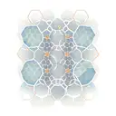 honeycomb pattern with three hexagons, inside one there should be the tour eiffel, i a second one a mountain  tattoo design idea