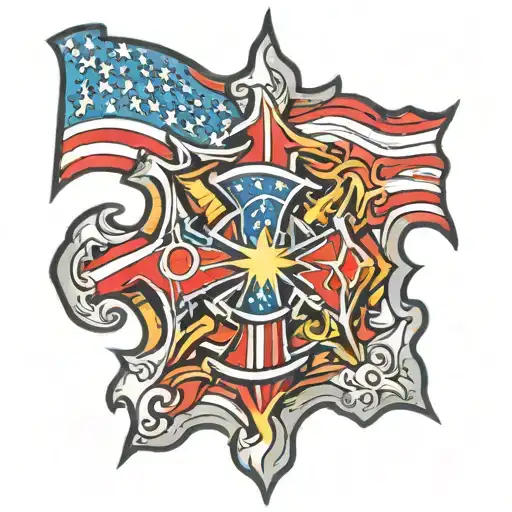 fire, american flag, maltese cross tattoo design idea