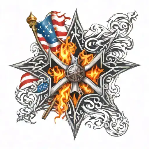 fire, american flag, fire maltese cross tattoo design idea