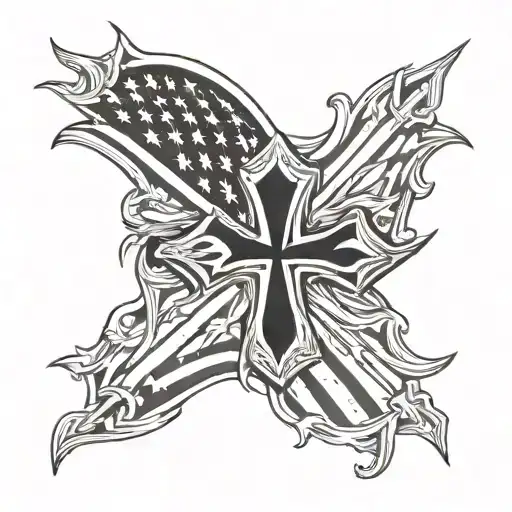 fire, american flag, maltese cross tattoo design idea