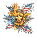 fire, american flag, fire maltese cross tattoo design idea
