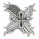 fire, american flag, maltese cross tattoo design idea